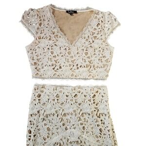 Lulus‎ Women's 2 Piece Crochet Maxi Dress Size XL White Style #HL17705